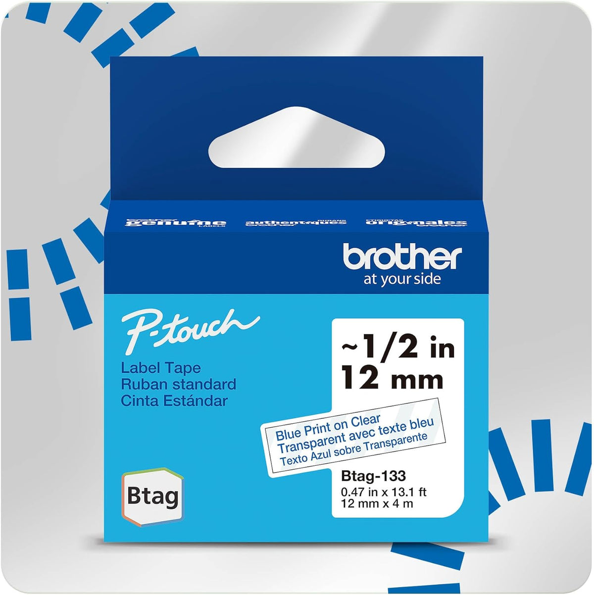 Genuine P-Touch Btag BTAG131 Black on Clear Label Tape ~1/2in by 13.1ft (12mm x 4m). (Works Only with PT-N10, PT-N20, PT-N25BT Label Makers)