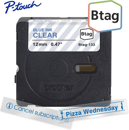Genuine P-Touch Btag BTAG131 Black on Clear Label Tape ~1/2in by 13.1ft (12mm x 4m). (Works Only with PT-N10, PT-N20, PT-N25BT Label Makers)
