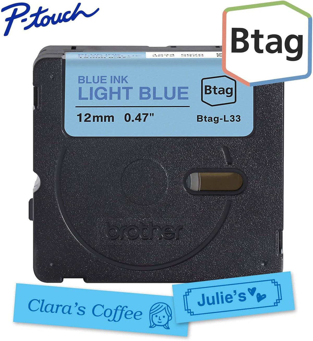 Genuine P-Touch Btag BTAG131 Black on Clear Label Tape ~1/2in by 13.1ft (12mm x 4m). (Works Only with PT-N10, PT-N20, PT-N25BT Label Makers)