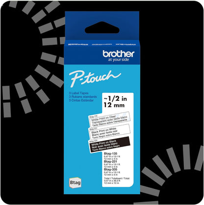 Genuine P-Touch Btag BTAG131 Black on Clear Label Tape ~1/2in by 13.1ft (12mm x 4m). (Works Only with PT-N10, PT-N20, PT-N25BT Label Makers)
