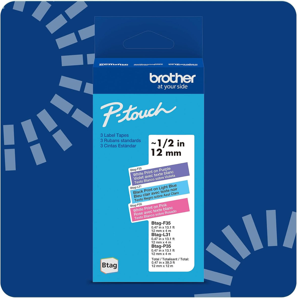 Genuine P-Touch Btag BTAG131 Black on Clear Label Tape ~1/2in by 13.1ft (12mm x 4m). (Works Only with PT-N10, PT-N20, PT-N25BT Label Makers)