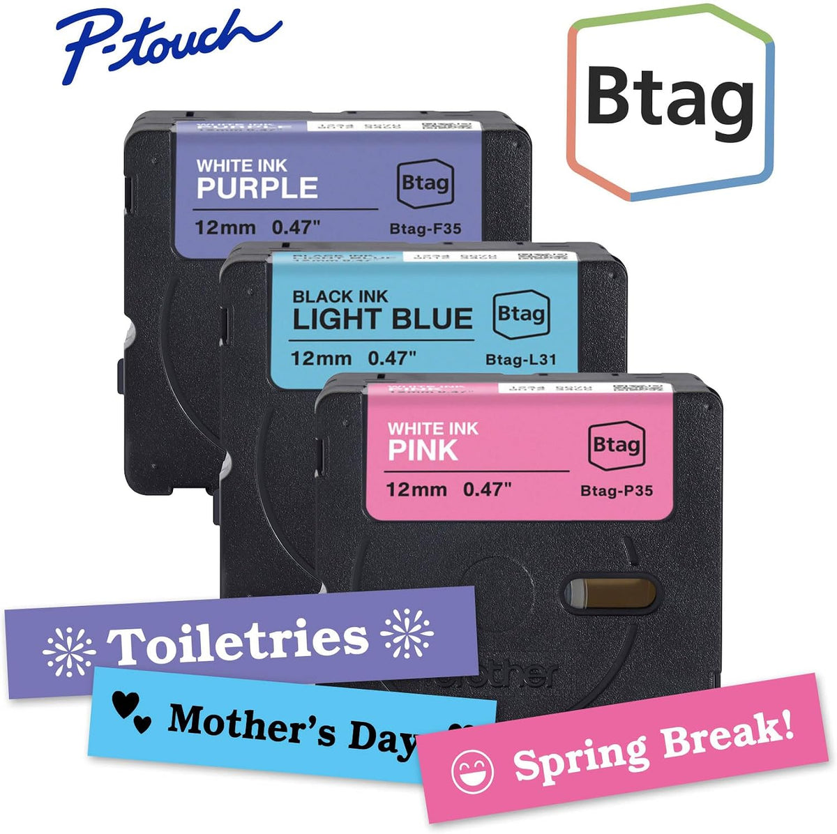 Genuine P-Touch Btag BTAG131 Black on Clear Label Tape ~1/2in by 13.1ft (12mm x 4m). (Works Only with PT-N10, PT-N20, PT-N25BT Label Makers)