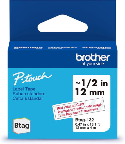 Genuine P-Touch Btag BTAG131 Black on Clear Label Tape ~1/2in by 13.1ft (12mm x 4m). (Works Only with PT-N10, PT-N20, PT-N25BT Label Makers)