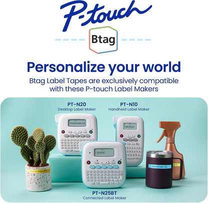 Genuine P-Touch Btag BTAG131 Black on Clear Label Tape ~1/2in by 13.1ft (12mm x 4m). (Works Only with PT-N10, PT-N20, PT-N25BT Label Makers)