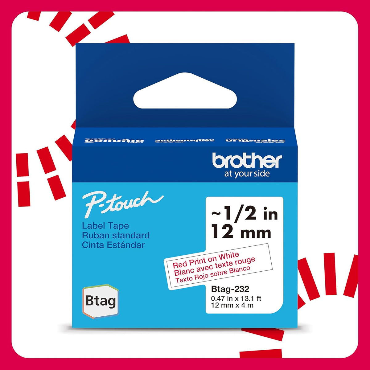 Genuine P-Touch Btag BTAG131 Black on Clear Label Tape ~1/2in by 13.1ft (12mm x 4m). (Works Only with PT-N10, PT-N20, PT-N25BT Label Makers)