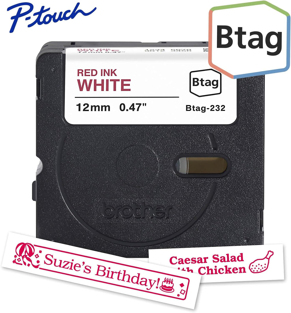 Genuine P-Touch Btag BTAG131 Black on Clear Label Tape ~1/2in by 13.1ft (12mm x 4m). (Works Only with PT-N10, PT-N20, PT-N25BT Label Makers)