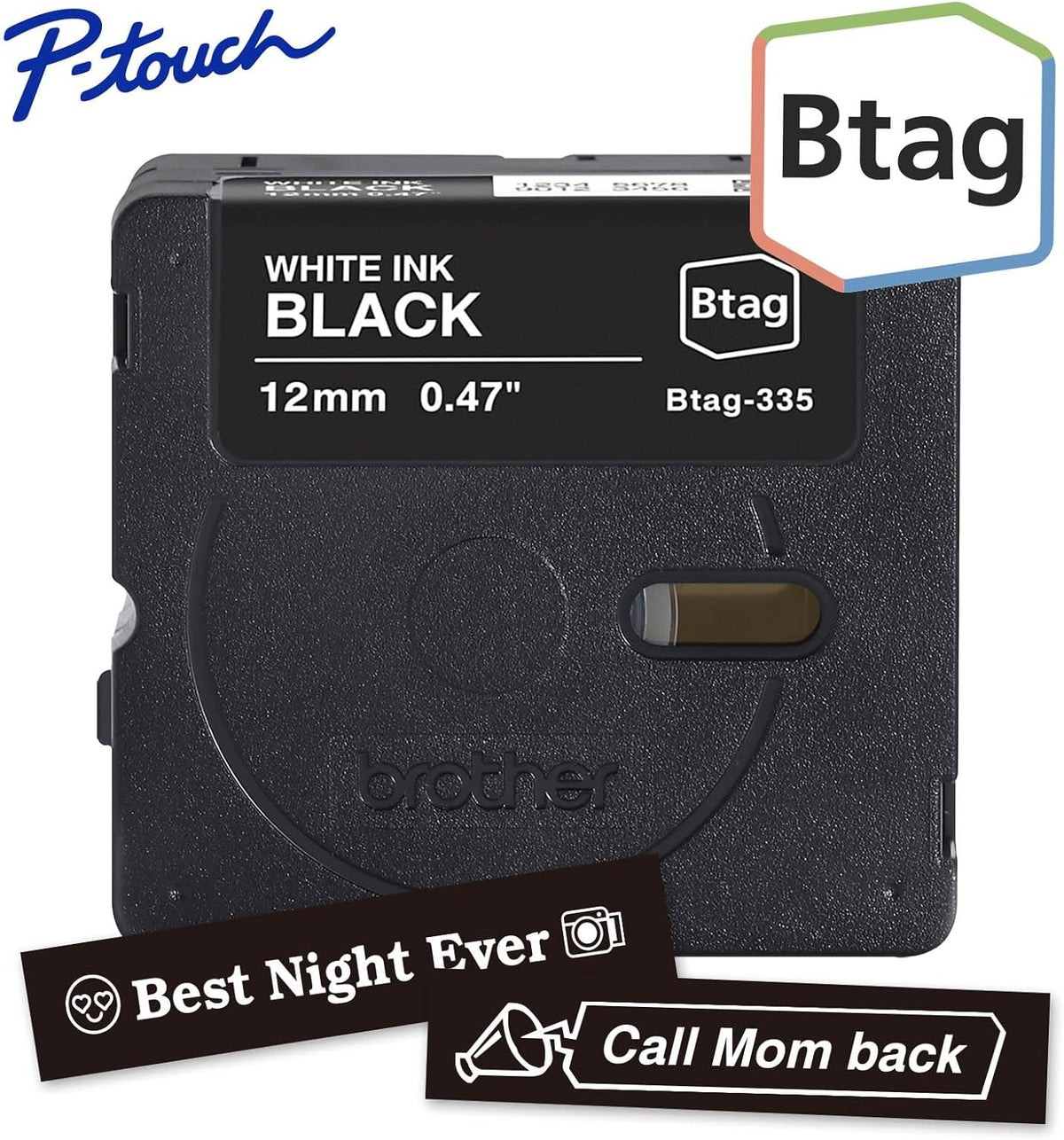 Genuine P-Touch Btag BTAG131 Black on Clear Label Tape ~1/2in by 13.1ft (12mm x 4m). (Works Only with PT-N10, PT-N20, PT-N25BT Label Makers)