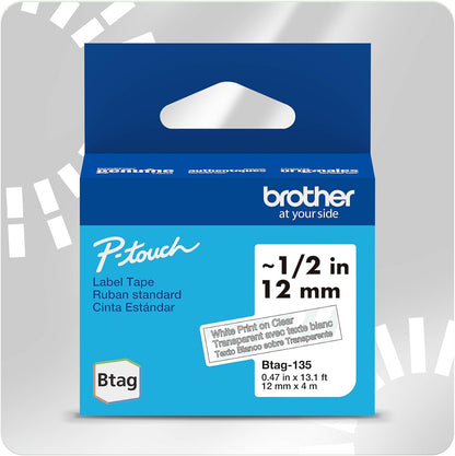 Genuine P-Touch Btag BTAG131 Black on Clear Label Tape ~1/2in by 13.1ft (12mm x 4m). (Works Only with PT-N10, PT-N20, PT-N25BT Label Makers)