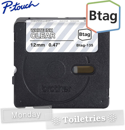 Genuine P-Touch Btag BTAG131 Black on Clear Label Tape ~1/2in by 13.1ft (12mm x 4m). (Works Only with PT-N10, PT-N20, PT-N25BT Label Makers)
