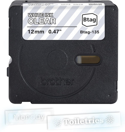 Genuine P-Touch Btag BTAG131 Black on Clear Label Tape ~1/2in by 13.1ft (12mm x 4m). (Works Only with PT-N10, PT-N20, PT-N25BT Label Makers)
