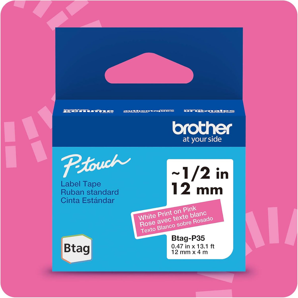 Genuine P-Touch Btag BTAG131 Black on Clear Label Tape ~1/2in by 13.1ft (12mm x 4m). (Works Only with PT-N10, PT-N20, PT-N25BT Label Makers)