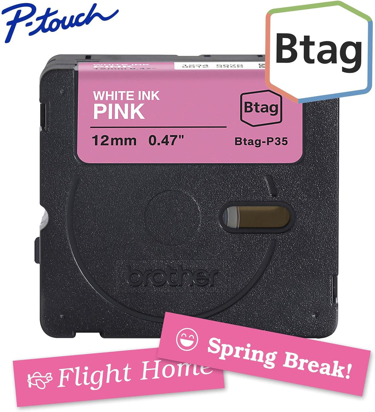 Genuine P-Touch Btag BTAG131 Black on Clear Label Tape ~1/2in by 13.1ft (12mm x 4m). (Works Only with PT-N10, PT-N20, PT-N25BT Label Makers)