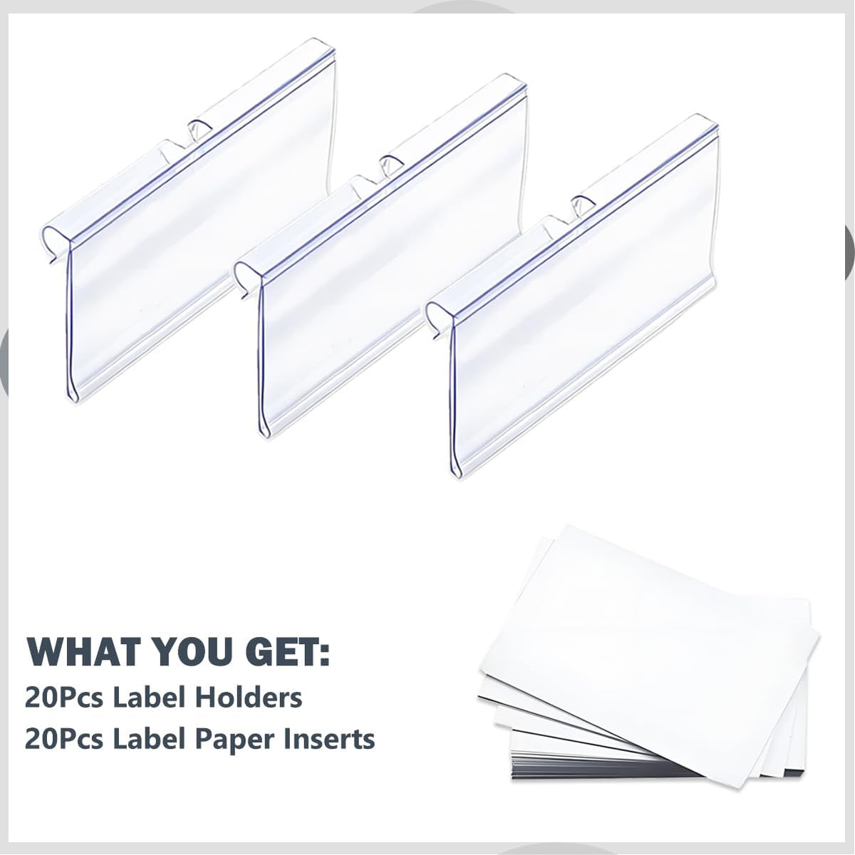 20 Pack Wire Shelf Label Holders with Paper Inserts,2.36x1.50inch | Shelving Rack Retail Sign Hook,Clip On Design,for Supermarket/Retail/Shelves,No Tools Needed