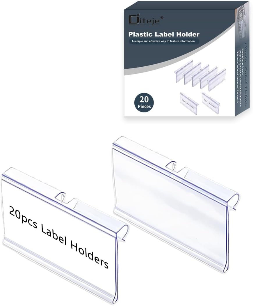 20 Pack Wire Shelf Label Holders with Paper Inserts,2.36x1.50inch | Shelving Rack Retail Sign Hook,Clip On Design,for Supermarket/Retail/Shelves,No Tools Needed