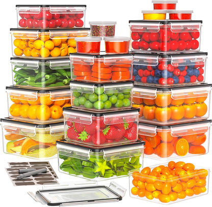 50 PCS Food Storage Containers with Lids BPA-Free (25 Containers & 25 Lids) | Reusable Plastic Food Containers for Kitchen Storage and Organization Leakproof Meal Prep Container with Labels & Pen