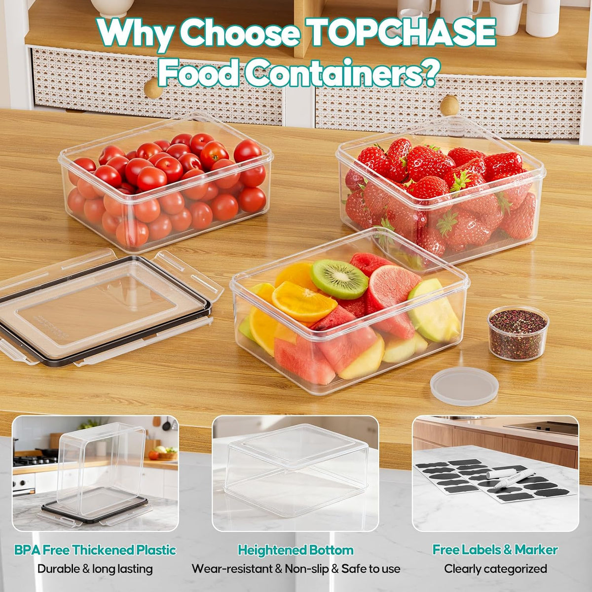 50 PCS Food Storage Containers with Lids BPA-Free (25 Containers & 25 Lids) | Reusable Plastic Food Containers for Kitchen Storage and Organization Leakproof Meal Prep Container with Labels & Pen