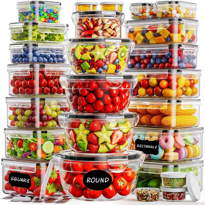 50 PCS Food Storage Containers with Lids BPA-Free (25 Containers & 25 Lids) | Reusable Plastic Food Containers for Kitchen Storage and Organization Leakproof Meal Prep Container with Labels & Pen