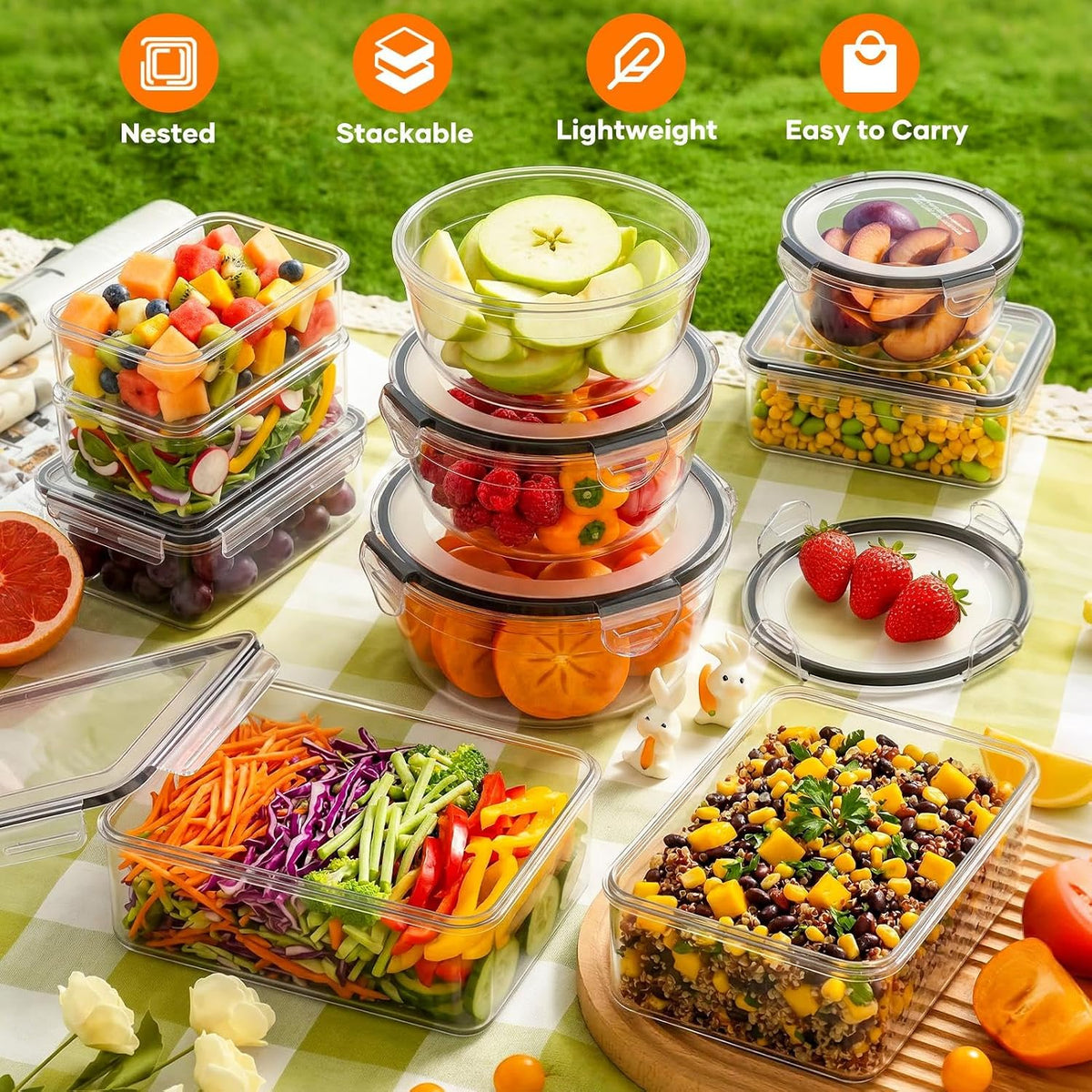 50 PCS Food Storage Containers with Lids BPA-Free (25 Containers & 25 Lids) | Reusable Plastic Food Containers for Kitchen Storage and Organization Leakproof Meal Prep Container with Labels & Pen