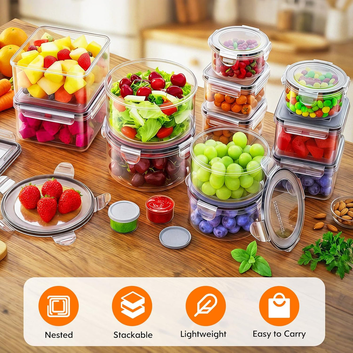 50 PCS Food Storage Containers with Lids BPA-Free (25 Containers & 25 Lids) | Reusable Plastic Food Containers for Kitchen Storage and Organization Leakproof Meal Prep Container with Labels & Pen