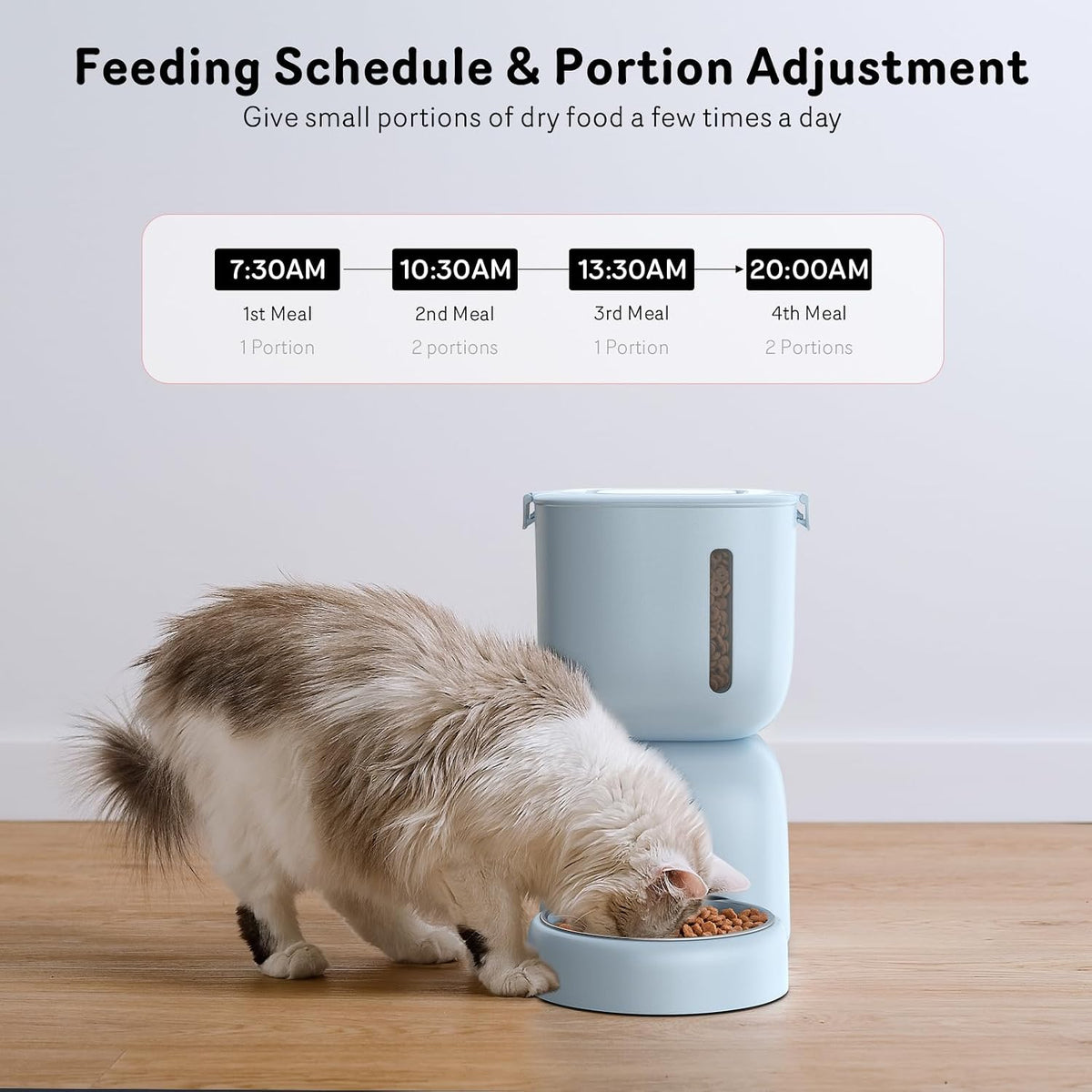 Automatic Cat Feeder and Water Dispenser FW1, Wire or Battery Cat Food Dispenser Timer Pet Feeder - Locking Lid, Desiccant Bag, Programmable Portion Control, 4 Daily Meals, 10s Voice Recorder