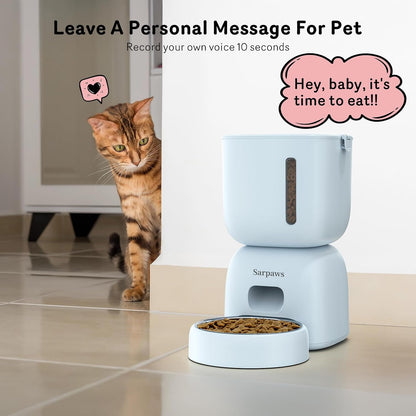 Automatic Cat Feeder and Water Dispenser FW1, Wire or Battery Cat Food Dispenser Timer Pet Feeder - Locking Lid, Desiccant Bag, Programmable Portion Control, 4 Daily Meals, 10s Voice Recorder
