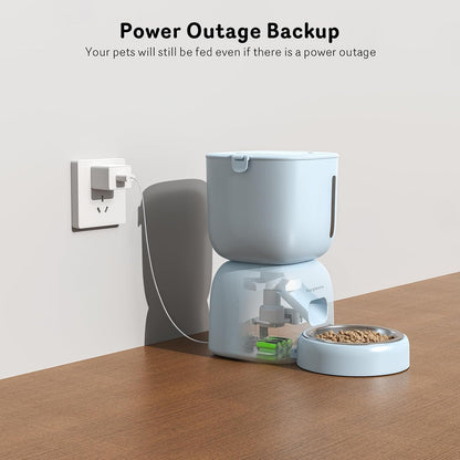 Automatic Cat Feeder and Water Dispenser FW1, Wire or Battery Cat Food Dispenser Timer Pet Feeder - Locking Lid, Desiccant Bag, Programmable Portion Control, 4 Daily Meals, 10s Voice Recorder