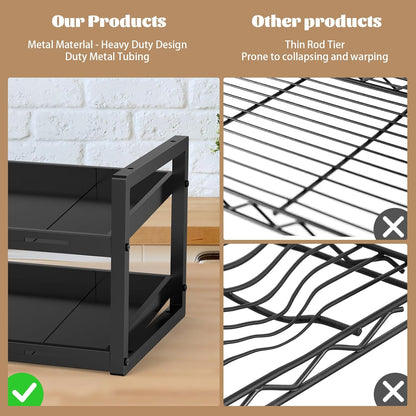 2-Tier Can Organizer for Pantry, Expandable Length Can Rack for Kitchen Shelf Organizer and Storage, Sturdy Metal Standing Can Holder for Canned Soup Soda Food Goods Storage, Stackable