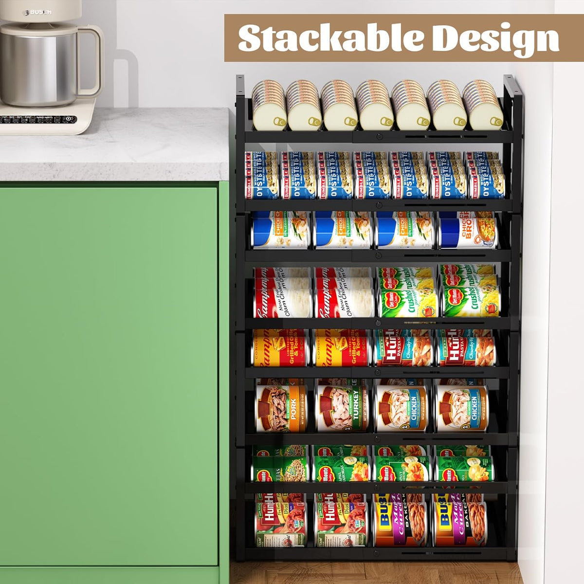 2-Tier Can Organizer for Pantry, Expandable Length Can Rack for Kitchen Shelf Organizer and Storage, Sturdy Metal Standing Can Holder for Canned Soup Soda Food Goods Storage, Stackable