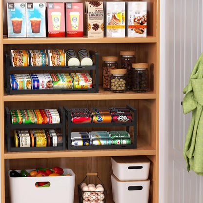 2-Tier Can Organizer for Pantry, Expandable Length Can Rack for Kitchen Shelf Organizer and Storage, Sturdy Metal Standing Can Holder for Canned Soup Soda Food Goods Storage, Stackable