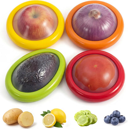 4Pcs Food Storage Containers Reusable Silicone Avocado Saver Onion Keeper Kitchen Organizer for Fridge Ideal Holder for Garlic Lemon Potatoes