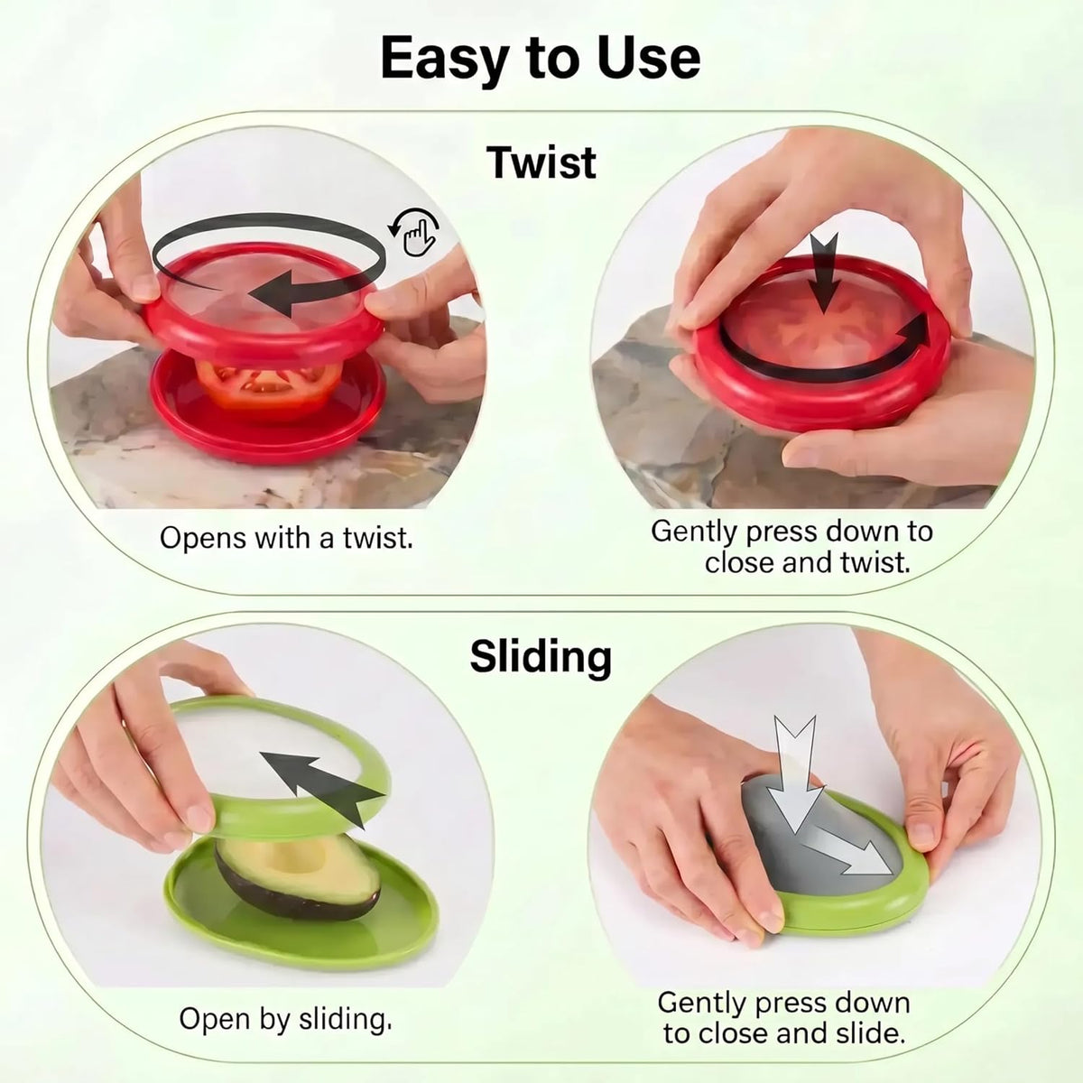 4Pcs Food Storage Containers Reusable Silicone Avocado Saver Onion Keeper Kitchen Organizer for Fridge Ideal Holder for Garlic Lemon Potatoes