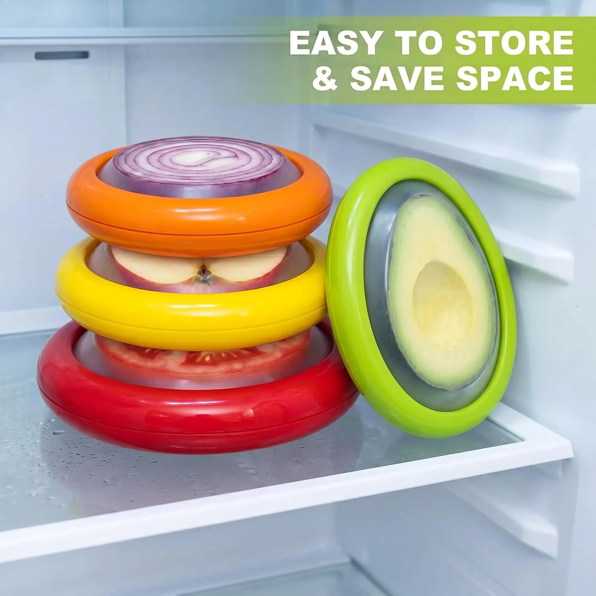 4Pcs Food Storage Containers Reusable Silicone Avocado Saver Onion Keeper Kitchen Organizer for Fridge Ideal Holder for Garlic Lemon Potatoes