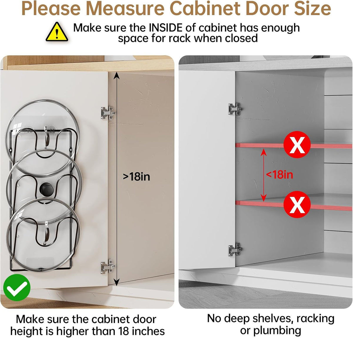 Pot Lid Organizer Rack for Cabinet Door, 2 Pack Pot Lid Holder White | 6-Tier Lid Racks for Cabinet Door/Wall, No Drilling Adhesive Mount, Rustproof, Fits Pot Pan Lid, Cutting Board & Cookie Sheet