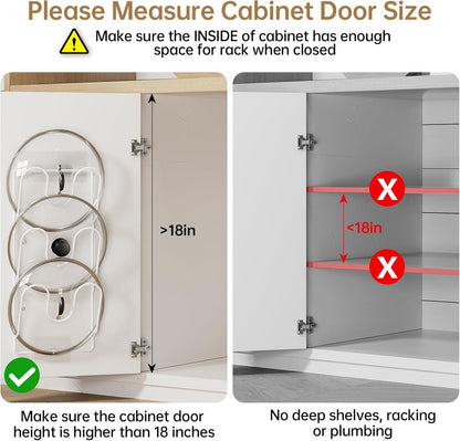 Pot Lid Organizer Rack for Cabinet Door, 2 Pack Pot Lid Holder White | 6-Tier Lid Racks for Cabinet Door/Wall, No Drilling Adhesive Mount, Rustproof, Fits Pot Pan Lid, Cutting Board & Cookie Sheet