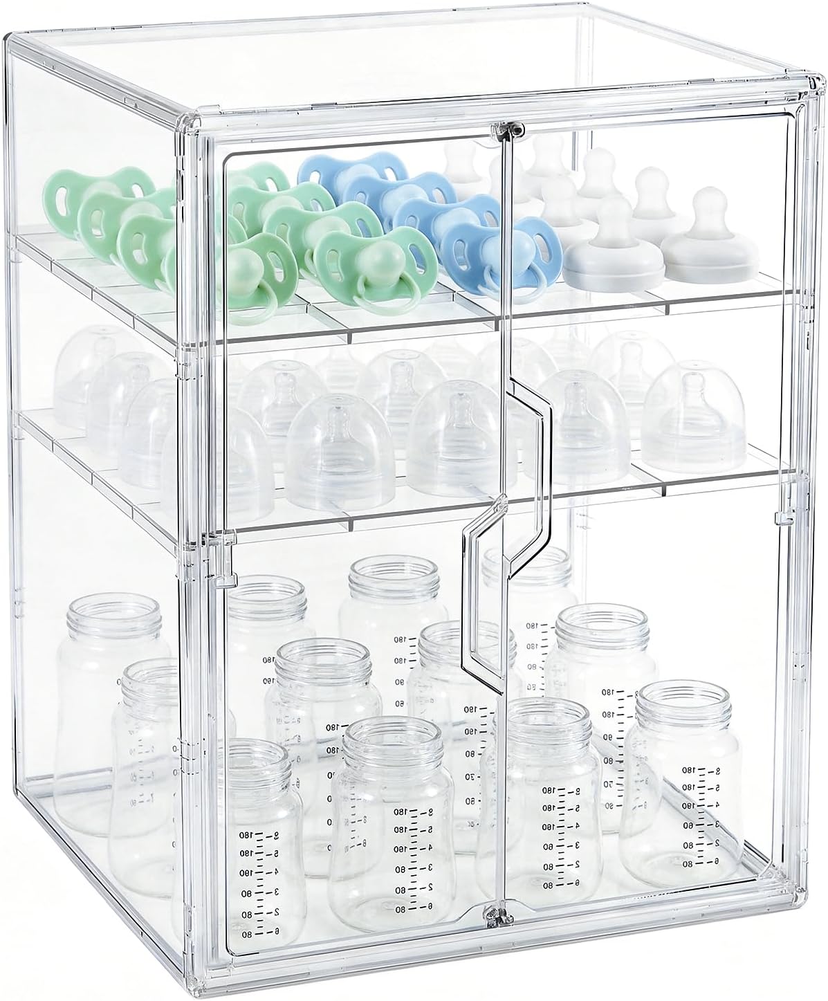Baby Bottle Organizer – 3 Tier Acrylic Bottle Storage Organizer container, Clear Plastic Bottle Station Organizers Drawers for Countertop Kitchen Cabinet Vanity, Bathroom, Gifts for New Mom