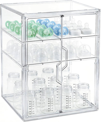 Baby Bottle Organizer – 3 Tier Acrylic Bottle Storage Organizer container, Clear Plastic Bottle Station Organizers Drawers for Countertop Kitchen Cabinet Vanity, Bathroom, Gifts for New Mom