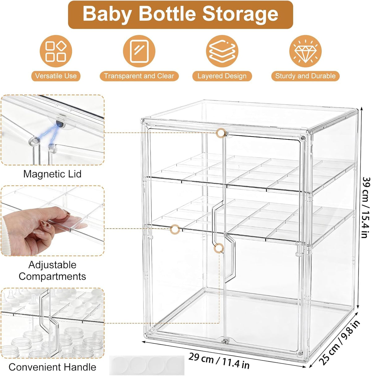 Baby Bottle Organizer – 3 Tier Acrylic Bottle Storage Organizer container, Clear Plastic Bottle Station Organizers Drawers for Countertop Kitchen Cabinet Vanity, Bathroom, Gifts for New Mom