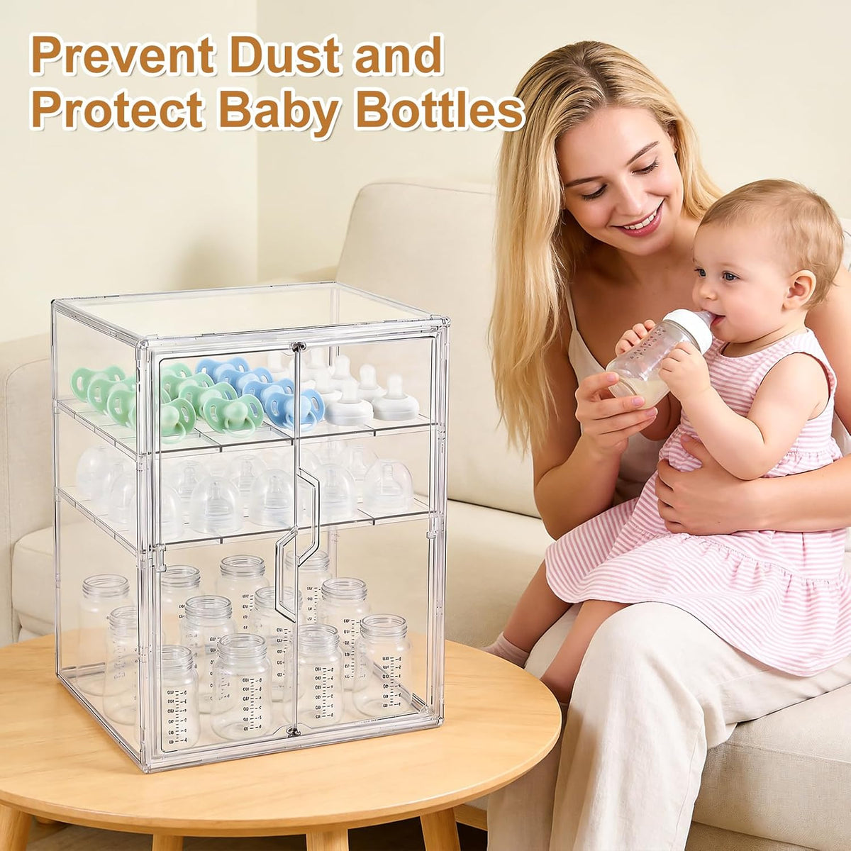 Baby Bottle Organizer – 3 Tier Acrylic Bottle Storage Organizer container, Clear Plastic Bottle Station Organizers Drawers for Countertop Kitchen Cabinet Vanity, Bathroom, Gifts for New Mom