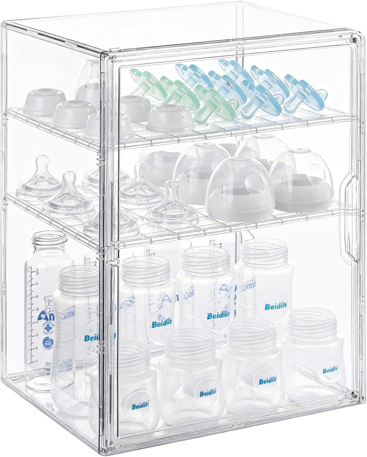 Baby Bottle Organizer – 3 Tier Acrylic Bottle Storage Organizer container, Clear Plastic Bottle Station Organizers Drawers for Countertop Kitchen Cabinet Vanity, Bathroom, Gifts for New Mom