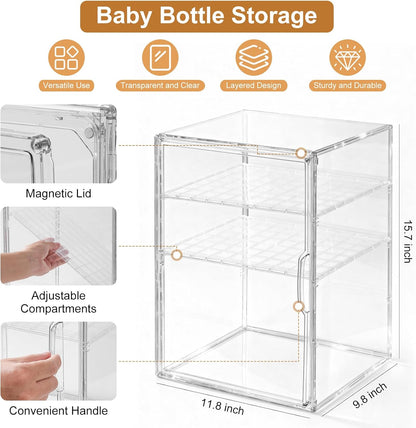 Baby Bottle Organizer – 3 Tier Acrylic Bottle Storage Organizer container, Clear Plastic Bottle Station Organizers Drawers for Countertop Kitchen Cabinet Vanity, Bathroom, Gifts for New Mom
