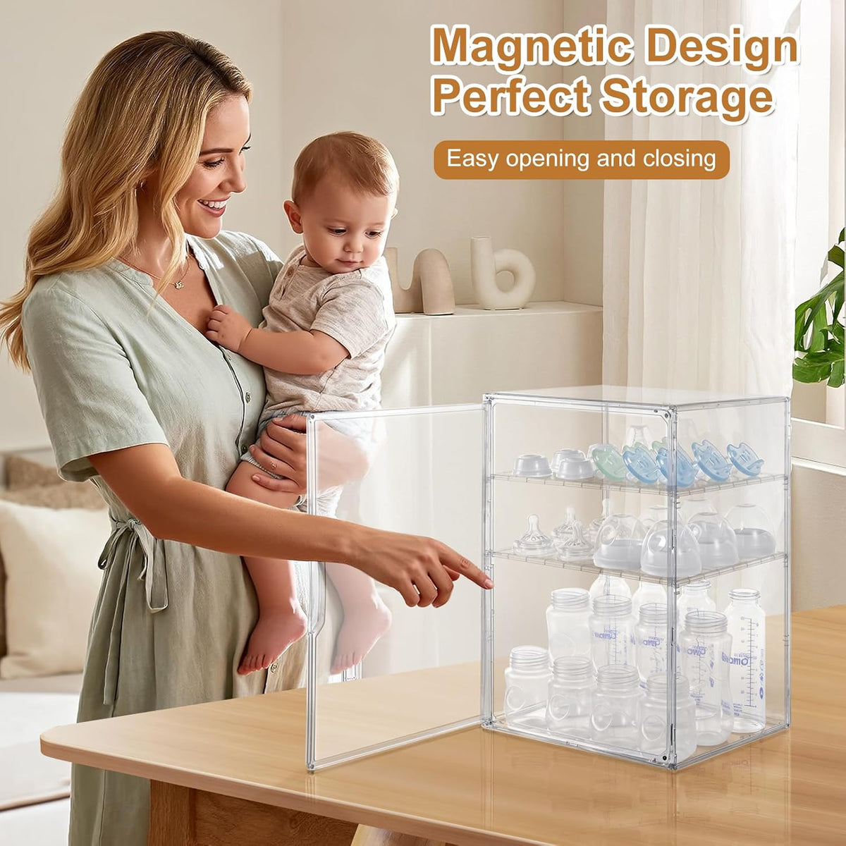 Baby Bottle Organizer – 3 Tier Acrylic Bottle Storage Organizer container, Clear Plastic Bottle Station Organizers Drawers for Countertop Kitchen Cabinet Vanity, Bathroom, Gifts for New Mom
