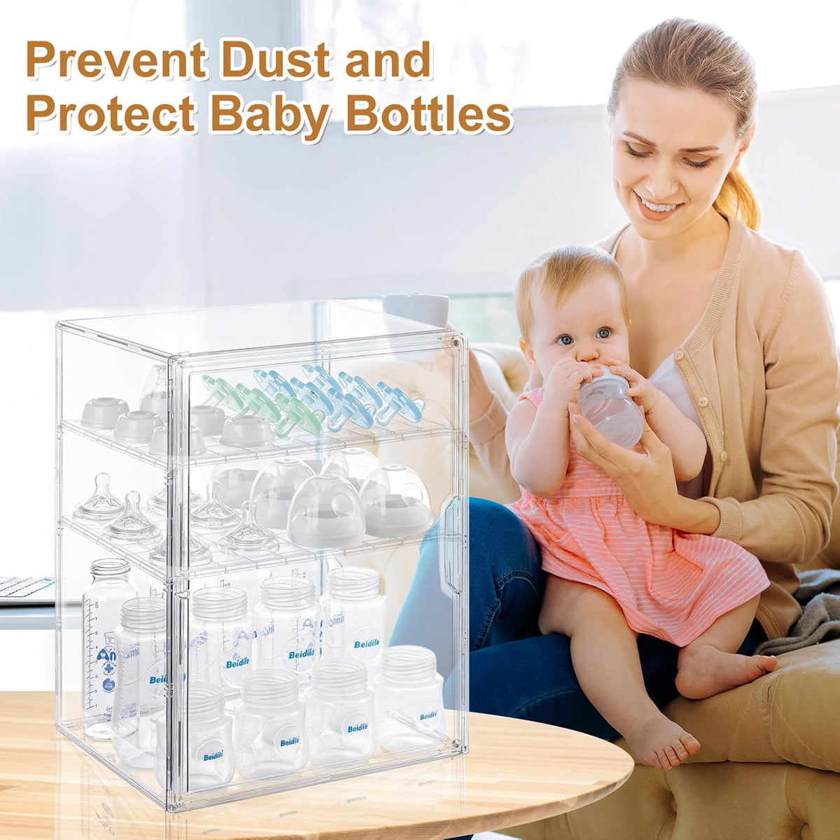 Baby Bottle Organizer – 3 Tier Acrylic Bottle Storage Organizer container, Clear Plastic Bottle Station Organizers Drawers for Countertop Kitchen Cabinet Vanity, Bathroom, Gifts for New Mom