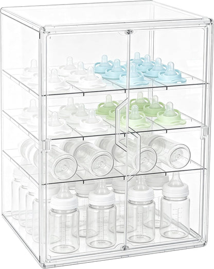 Baby Bottle Organizer – 3 Tier Acrylic Bottle Storage Organizer container, Clear Plastic Bottle Station Organizers Drawers for Countertop Kitchen Cabinet Vanity, Bathroom, Gifts for New Mom