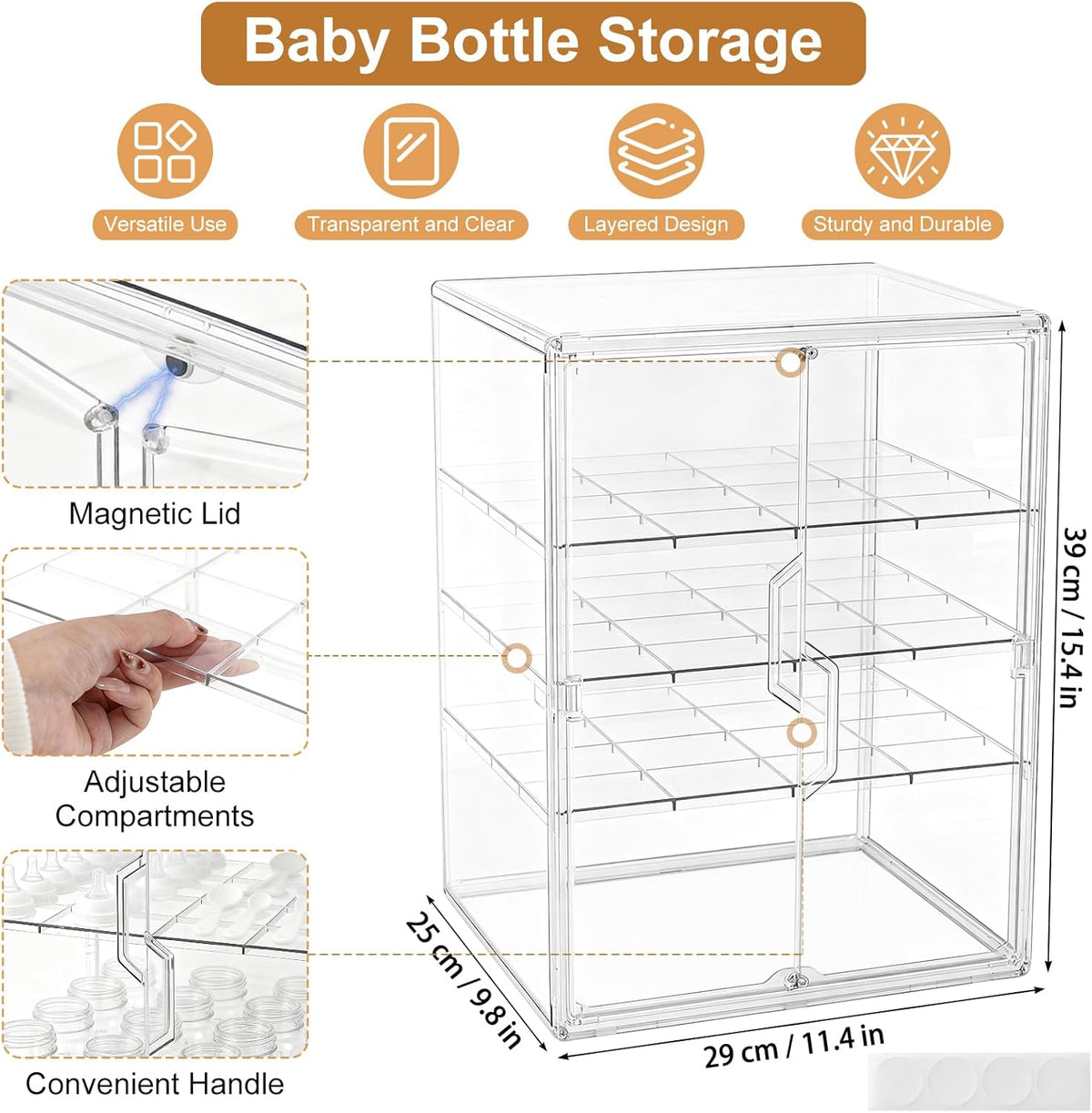Baby Bottle Organizer – 3 Tier Acrylic Bottle Storage Organizer container, Clear Plastic Bottle Station Organizers Drawers for Countertop Kitchen Cabinet Vanity, Bathroom, Gifts for New Mom