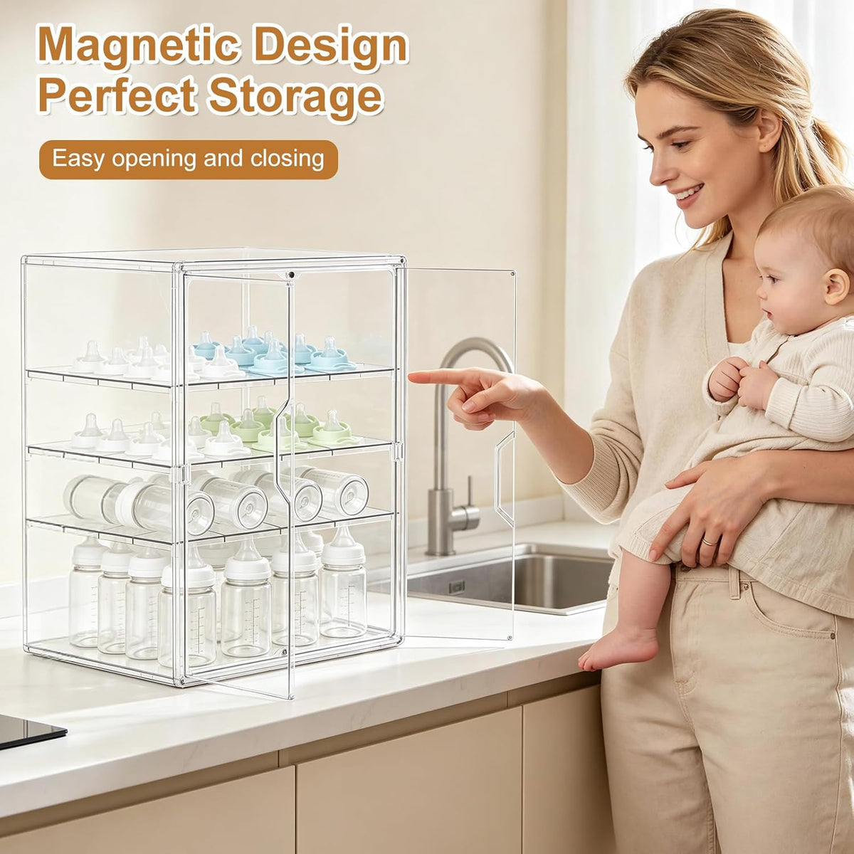 Baby Bottle Organizer – 3 Tier Acrylic Bottle Storage Organizer container, Clear Plastic Bottle Station Organizers Drawers for Countertop Kitchen Cabinet Vanity, Bathroom, Gifts for New Mom
