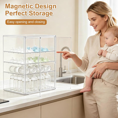 Baby Bottle Organizer – 3 Tier Acrylic Bottle Storage Organizer container, Clear Plastic Bottle Station Organizers Drawers for Countertop Kitchen Cabinet Vanity, Bathroom, Gifts for New Mom