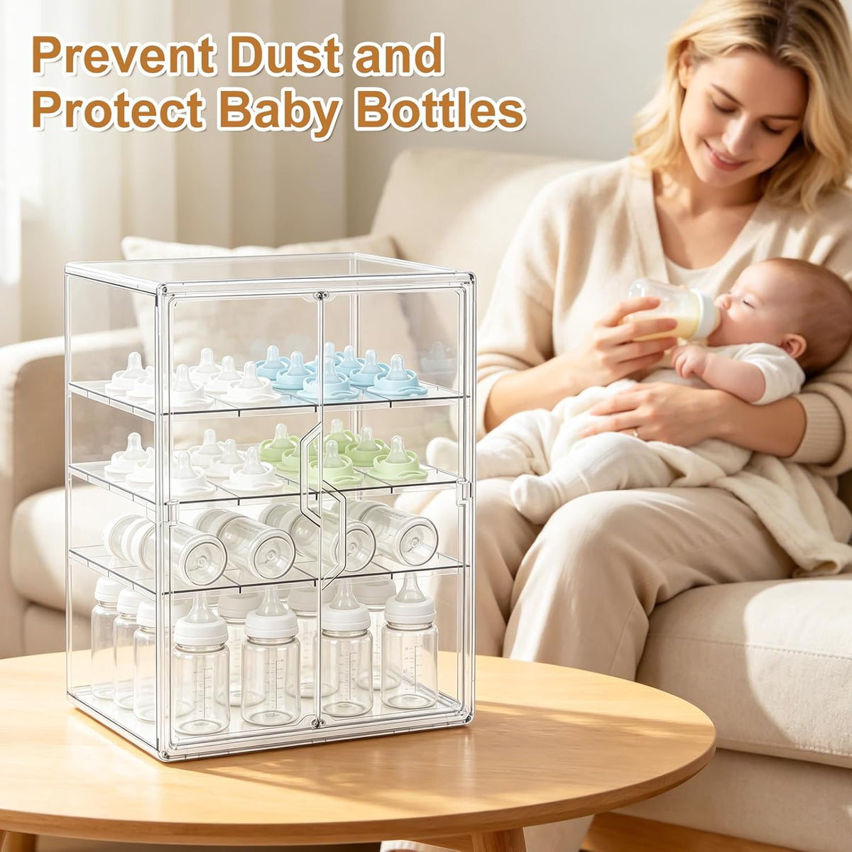 Baby Bottle Organizer – 3 Tier Acrylic Bottle Storage Organizer container, Clear Plastic Bottle Station Organizers Drawers for Countertop Kitchen Cabinet Vanity, Bathroom, Gifts for New Mom