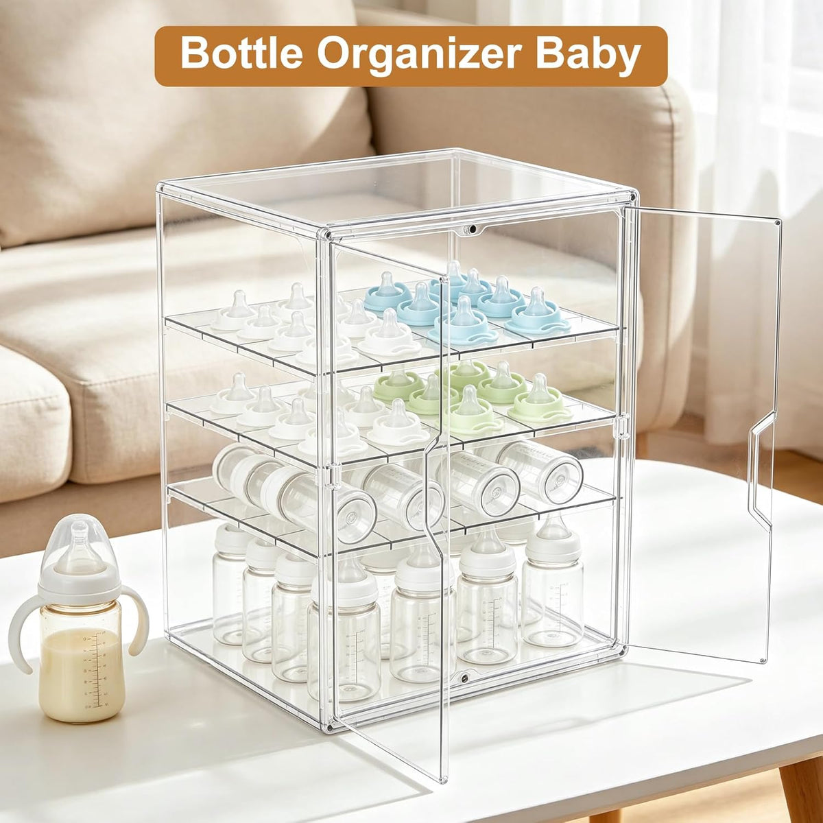 Baby Bottle Organizer – 3 Tier Acrylic Bottle Storage Organizer container, Clear Plastic Bottle Station Organizers Drawers for Countertop Kitchen Cabinet Vanity, Bathroom, Gifts for New Mom