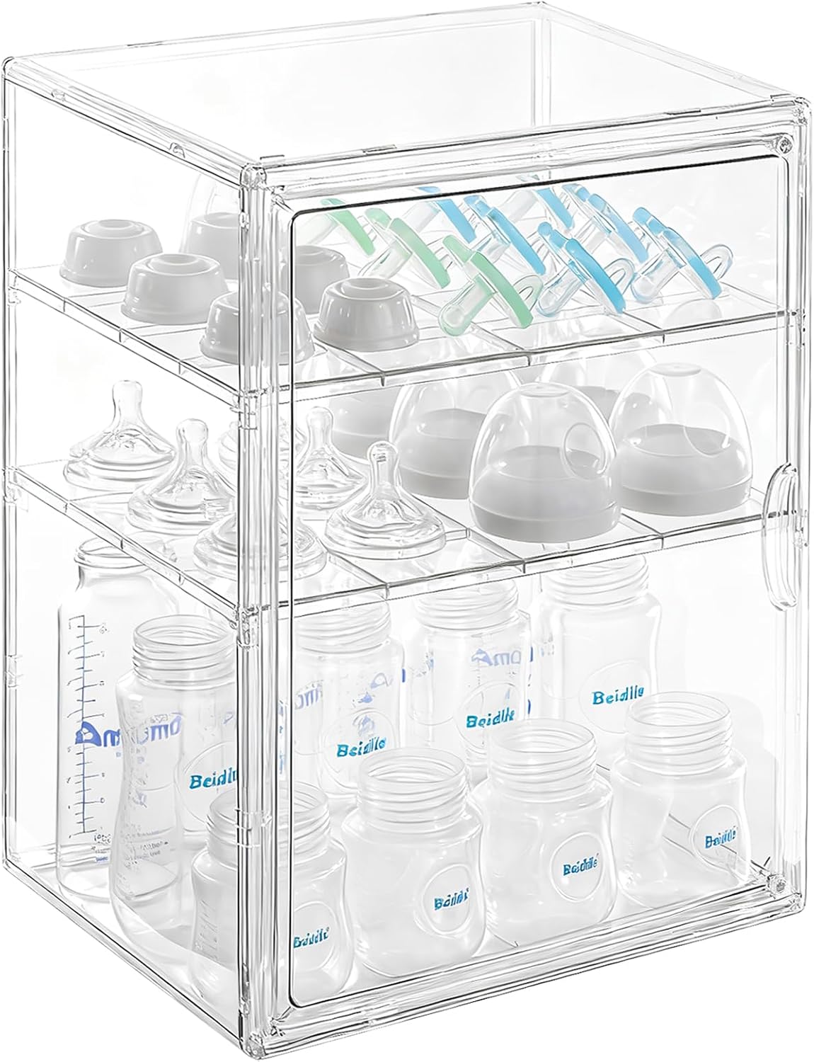 Baby Bottle Organizer – 3 Tier Acrylic Bottle Storage Organizer container, Clear Plastic Bottle Station Organizers Drawers for Countertop Kitchen Cabinet Vanity, Bathroom, Gifts for New Mom
