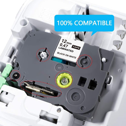 TZE-231 Compatible Label Tape Replacement for Brother TZe-231 TZ-231, Black on White, Compatible for P Touch PT-D200 PT-D210 PTH100 PT-D400, 0.47" x 26.2'(12mm x 8m), 4 Packs